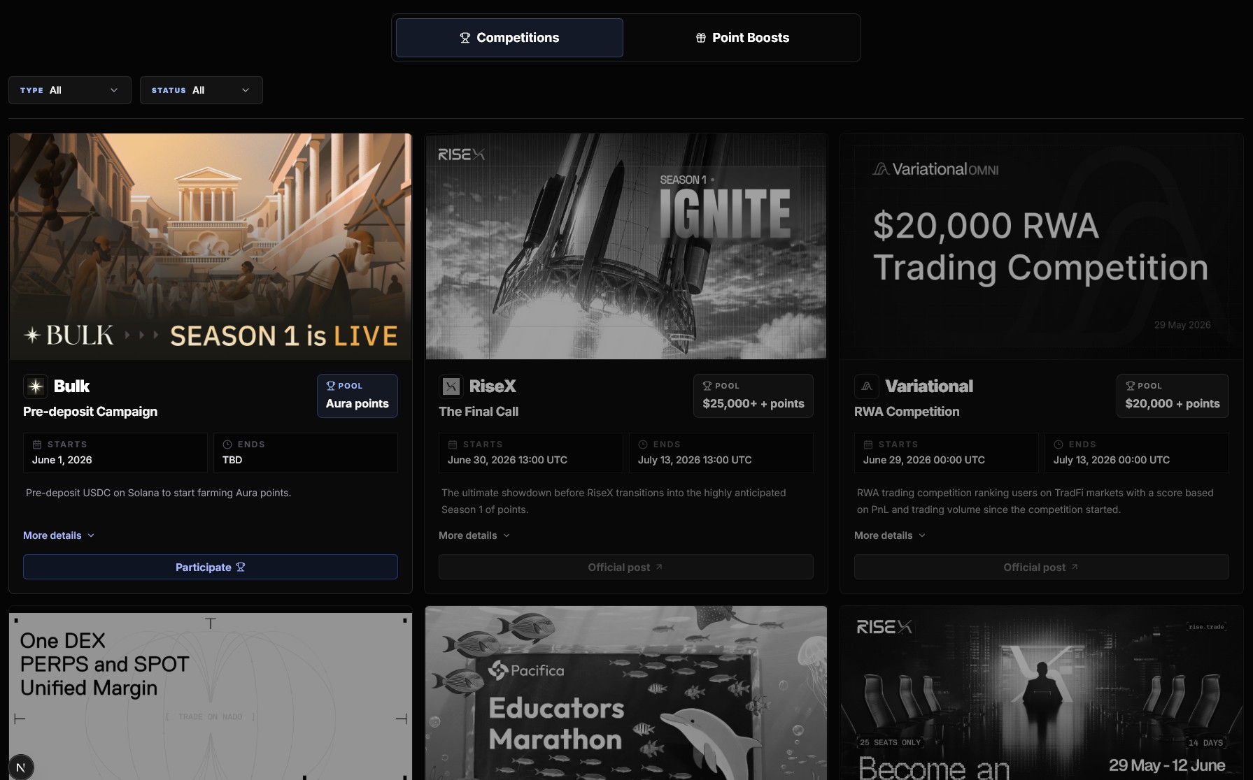 PerpsMania competitions screen
